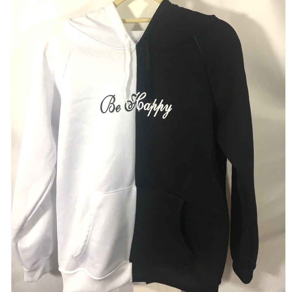White and Black Be Happy Hoodie Sweater Size-M